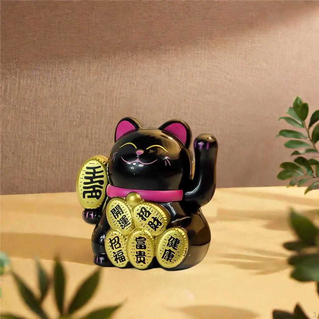 Mini Lucky Cat Figurine Cartoon Statue for Bookshelf Centerpiece Bedroom White