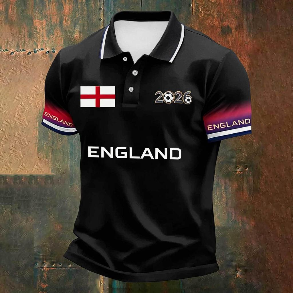 Men's Football Polo Shirt Classic Fit Short Sleeve Sports Jersey with Button Collar and Printed Design Suitable for Casual Wear