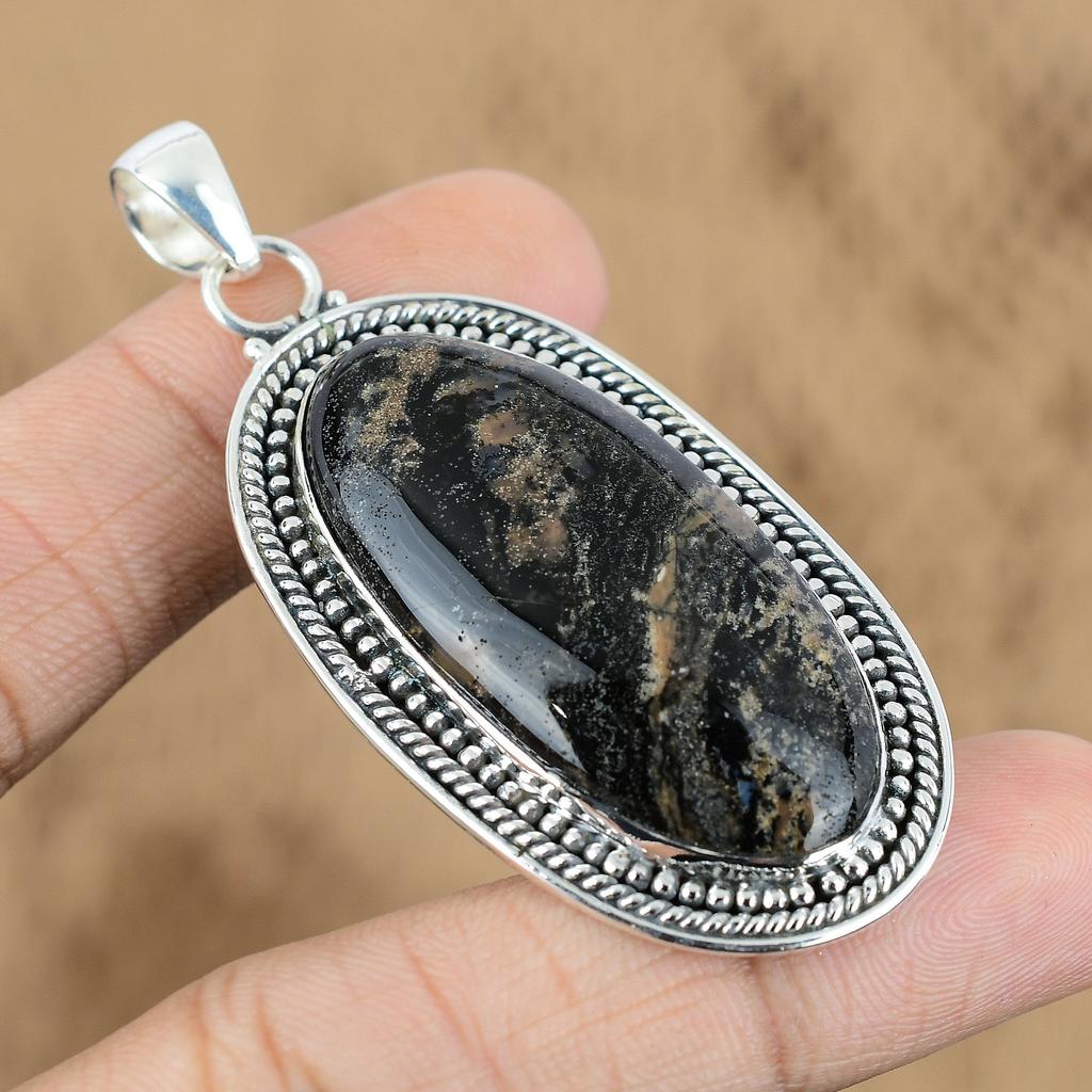 Mothers day Deal Oval Natural Honey Dendrite Opal 925 Sterling Silver Pendant