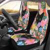 Schwarze Katze Dehnbarer Autositzbezug Nur für Vordersitz Niedliche Cartoon-Blumen Universelles Autozubehör für Frauen Passt für die meisten Autos SUVs