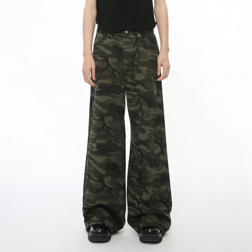 | American Cleanfit Vintage High Street Camouflage Straight Wide Leg Mopping Jeans Tide