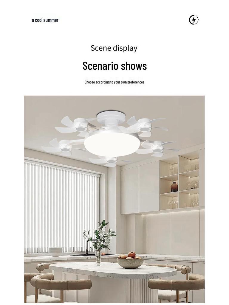 LED Fan Light E27 Base: Silent, Multi-Functional 5-Head Drone Model for Living Room & Bedroom