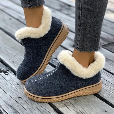 Lässige kurze Stiefel aus Plüsch in Volltonfarbe für Damen mit niedrig geschnittener, runder Zehenpartie und Obermaterial aus Baumwolle, gepaart mit Sohle aus Polyurethan, geeignet für den Herbst