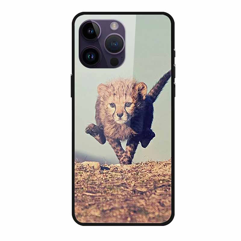 Phone Case for Apple Iphone 15 Pro 15 Plus Tempered Glass Hard Back Cover for Iphone 15 Pro Max Iphone15 Wolf Lion Funda Capa
