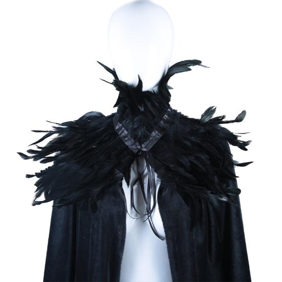 Halloween Shawl Velvet Fabric Demon Angel Costume Cloak Easy Strap Faux Feather Collar Halloween Cosplay Cloak