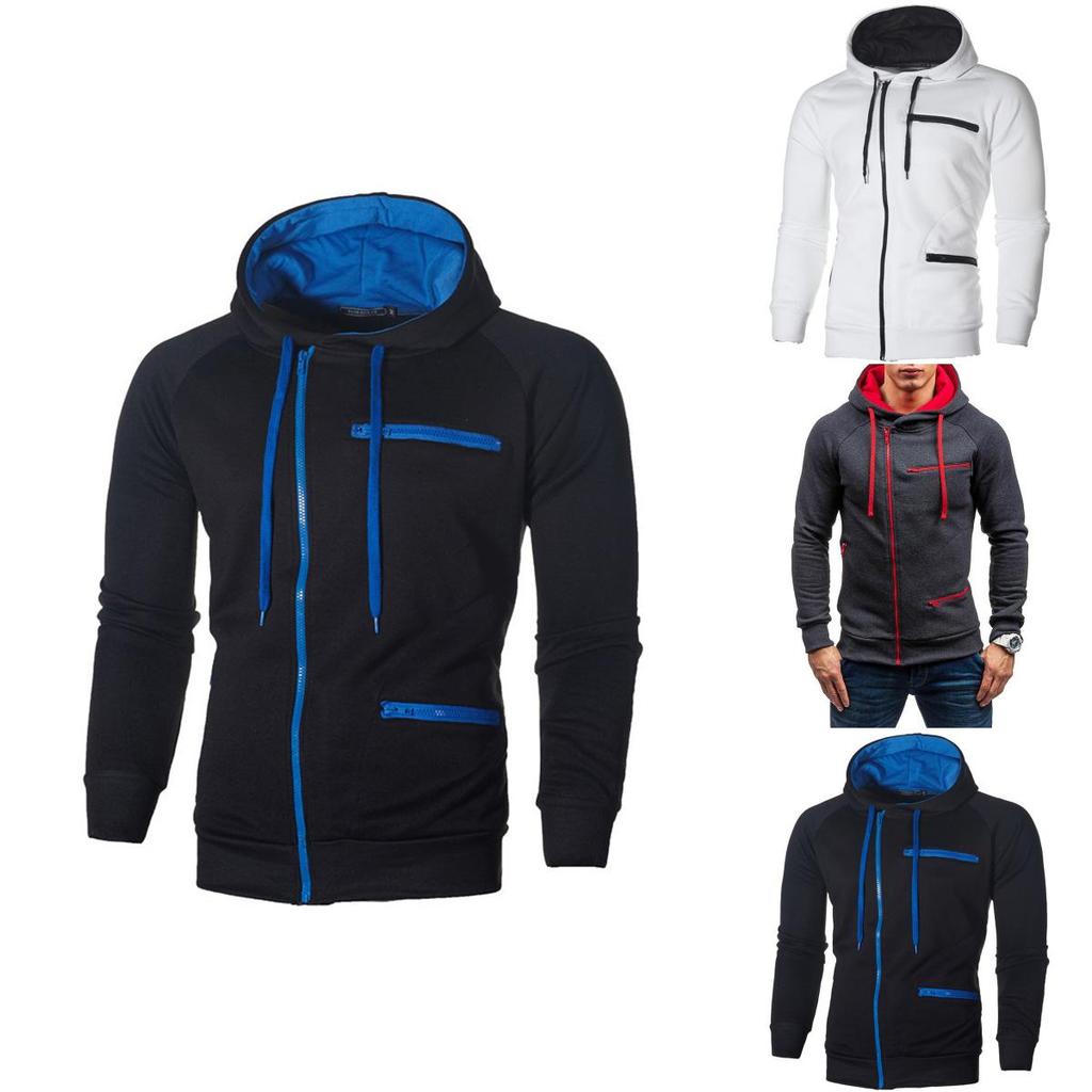 Cozy Men's Autumn Winter Hoodie Hooded Sweatshirt With Drawstring And Full-zip Closure