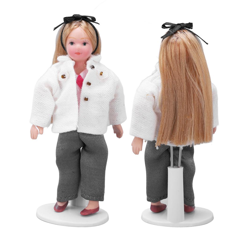 Miniature Porcelain People Movable Limbs Lifelike Mini Ceramic Girl Doll for 1/12 Scale Dollhouse