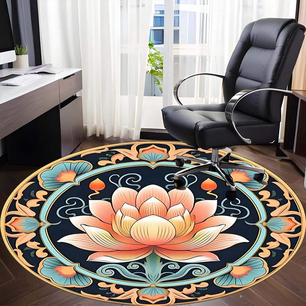 1 Stück Lotus Mandala Büro Runder Teppich, Indoor-Matte Geeignet für Büro, Unter Bürostühlen Schlafzimmer Wohnzimmer Heimdekoration, Raum Deko