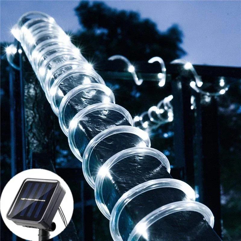 50/100/200 LEDs External Solar Lamp Fairy Tube Rope Light String Solar Garland for Wedding Party Holiday Garden Yard Decoration