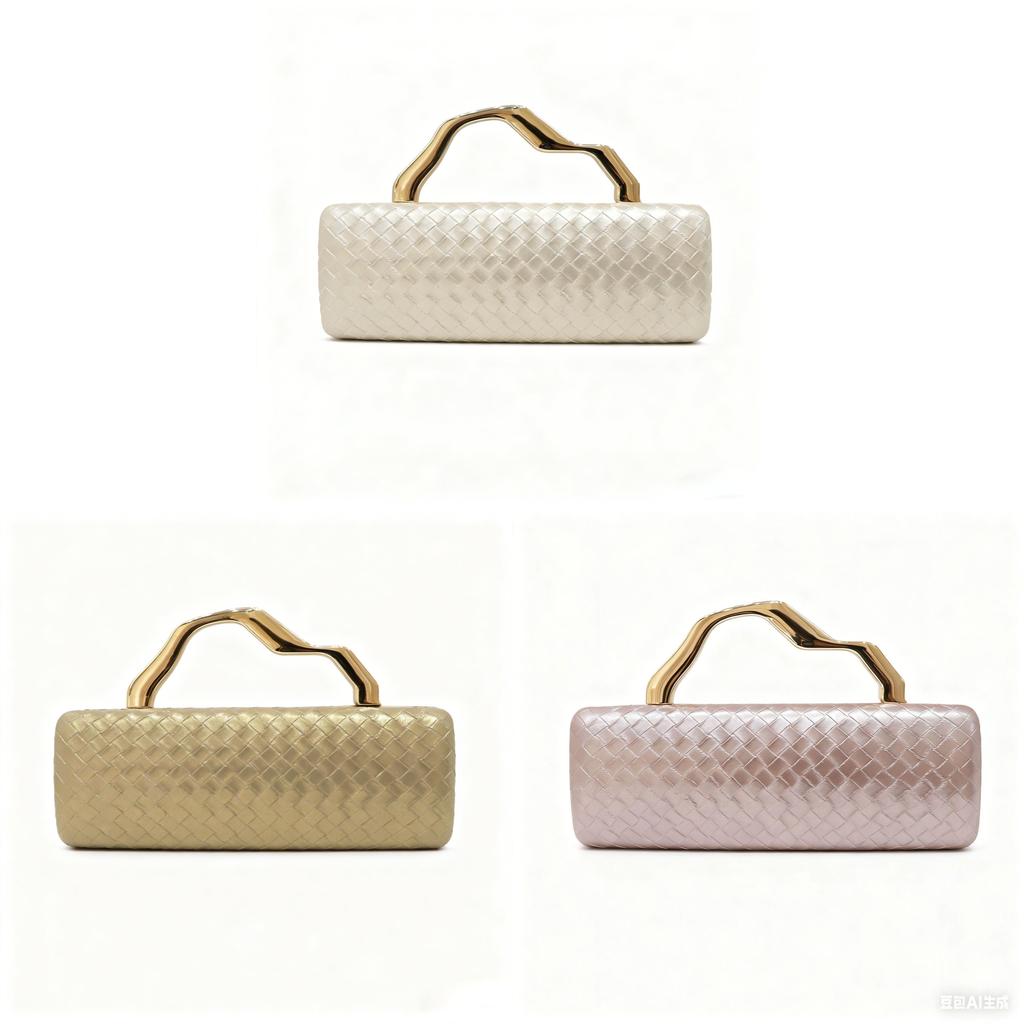 Pu Gold Woven Evening Bag With Magnetic Closure For Formal Events And Night Out