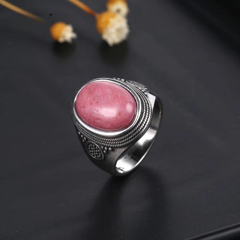 Anello Naturale Rodocrosite Pietra di Luna Donna Gioielli Placcati Rame 10x14MM Occhio di Tigre Grande Lapislazzuli Anello Retro da Festa Regalo