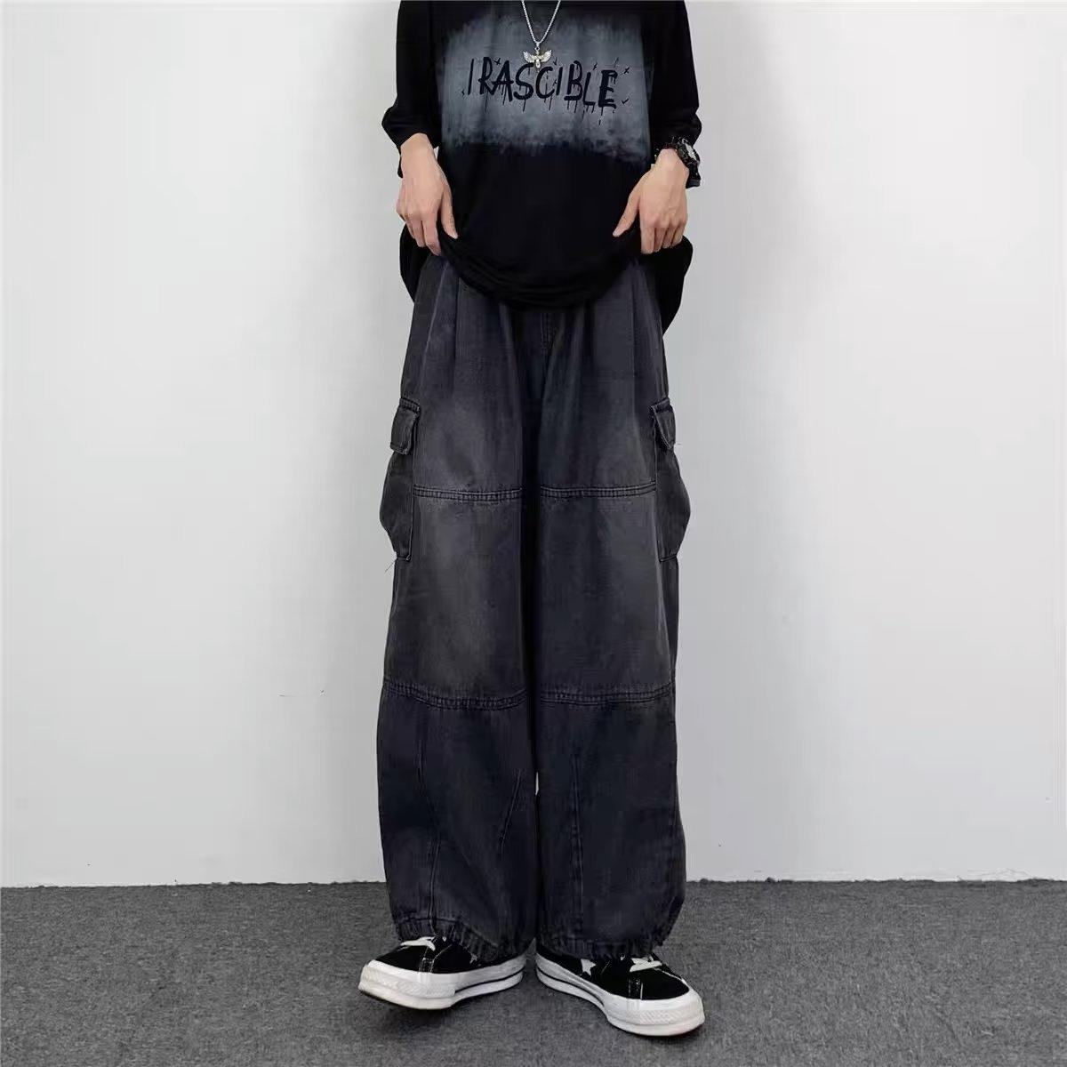 

Trendy Japanese Wide-Leg Men s Overalls with Large Pockets - Summer Casual Loose-Fit Jeans M чорний