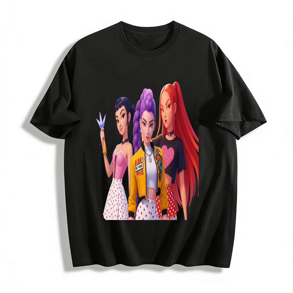 Trendy Sweet Cool Girl Group Print T-shirt Casual Loose Top With Anime Sisters Squad Pattern Pure cotton T-shirt XXS