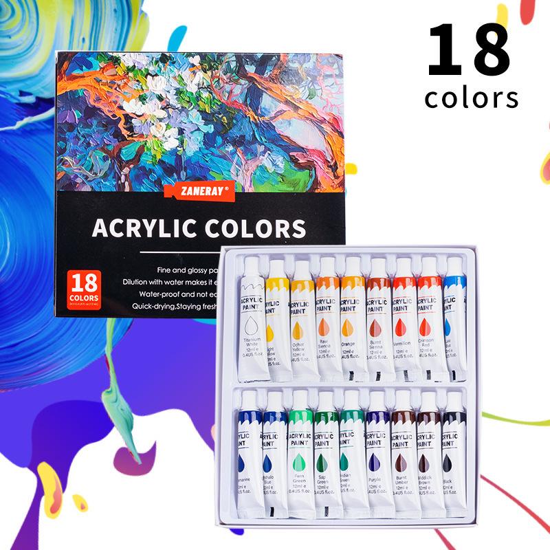 24-Color Acrylic Paint Set, 12ml Tubes, Waterproof & Sunscreen, for Fine Art & DIY