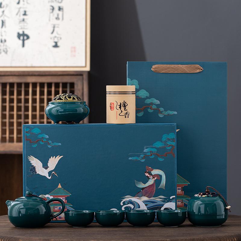 Retro Guochaofeng Kung Fu Ceramic Tea Set Gift Box Company Opens with Gifts To Give Customers Thank You Gifts