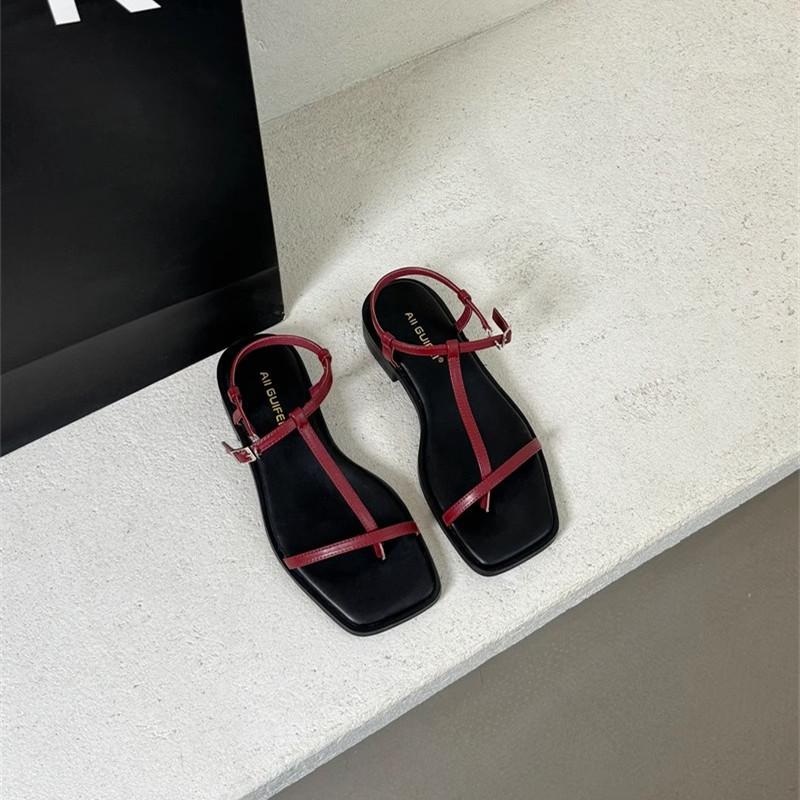 Ali guifei French toe thick heel sandals women 2025 new square head simple strap cross fairy sandals