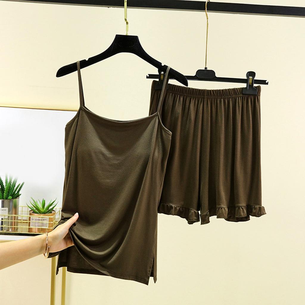 Ladies' Loose Casual Wear With Chest Cushion, Camisole, Shorts, Home Suit Set, Summer Thin Design, Can Be Worn Outside, Solid Color Pajamas