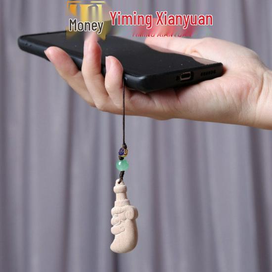 

Blue Dragon Beech Wood Carving: Fat Moon Knife Mobile Phone Charm Pendant