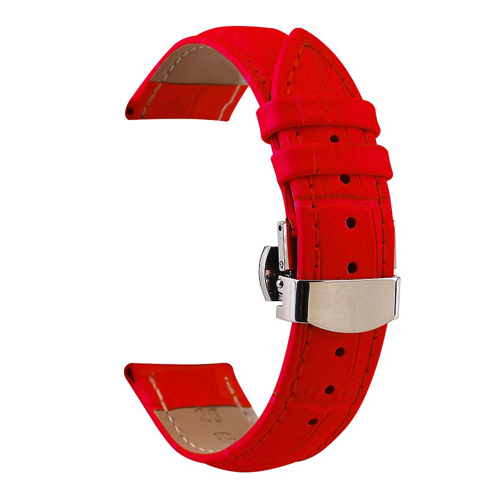 

Ремешок для часов из натуральной кожи с бамбуковым узором, с автоматической застежкой-бабочкой с двойным нажатием для мужчин и женщин, 12-24 мм 24mm красный