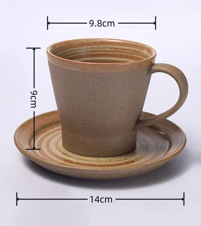 Japanese Style Stoneware Coffee Cup and Saucer Set Handmade Retro Mark Cup 350ml Large Capacity Household Milk Breakfast Cup