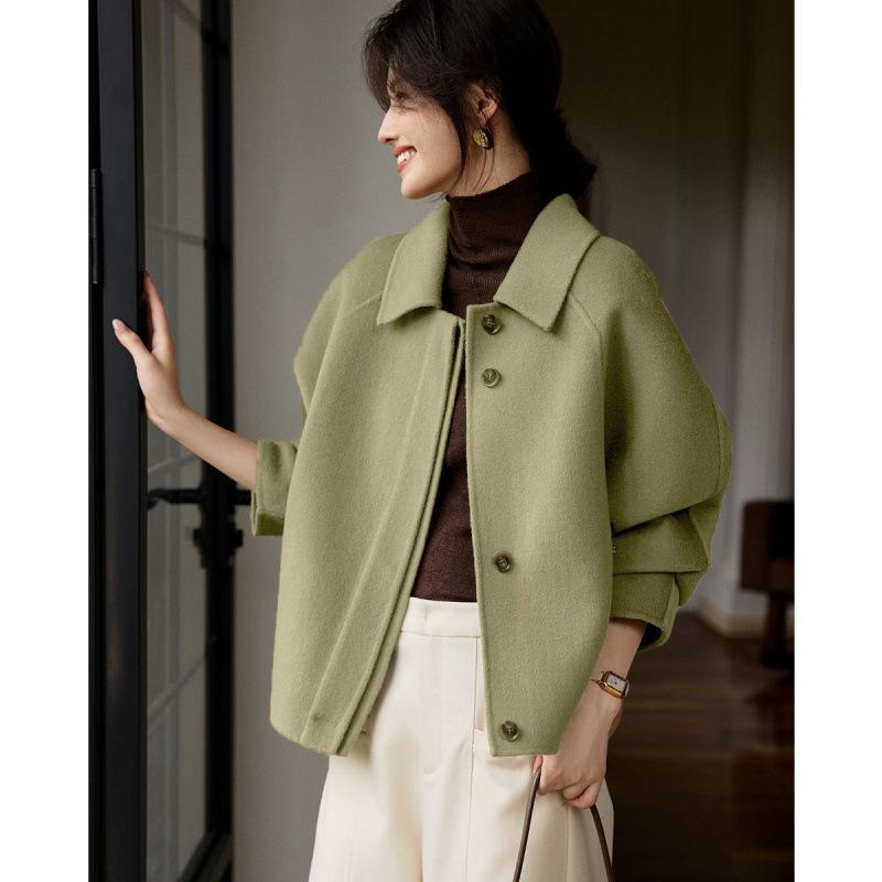 Long Sleeves Woolen Blend female Outwear Korean Large Size 4XL Woolen Short Ladies Jacket Winter Flip Collar Woolen Women Coat