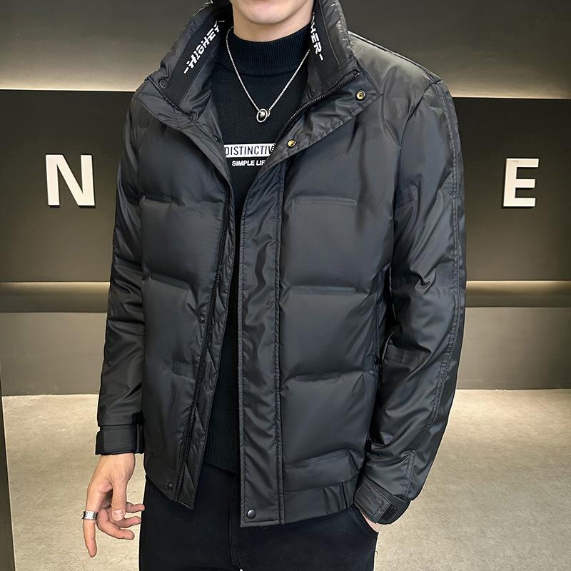 Winter new down jacket men's short stand-up collar trendy brand solid color fashion casual thickened warm white duck down jacket