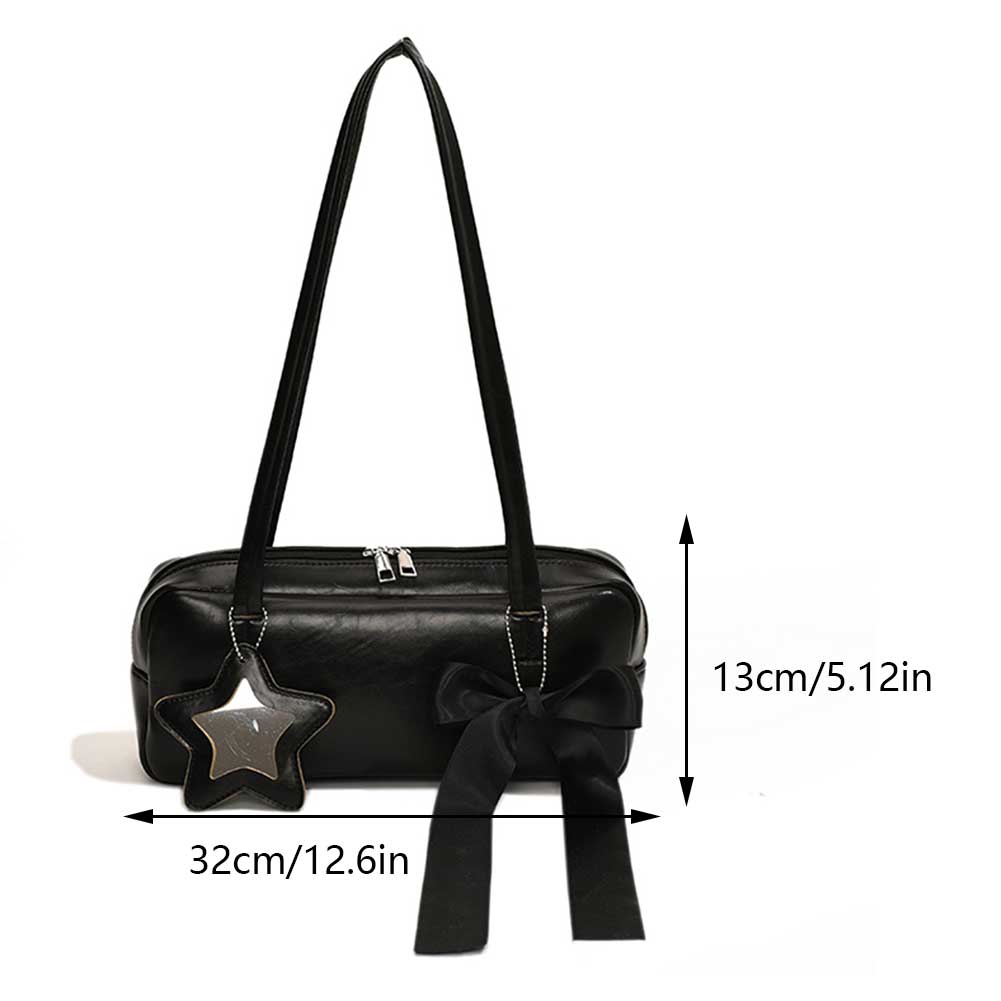 Women Casual Tote Handbag with Star Pendant Fashion Shoulder Purse Solid Color Bow Underarm Handbag Girls Outdoor Daily Bag