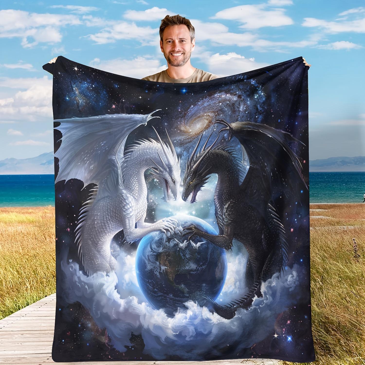 

Dragon Earth Flannel Blanket – White Black Galaxy Design – Ultra-Soft Heavyweight Throw 75x90cm