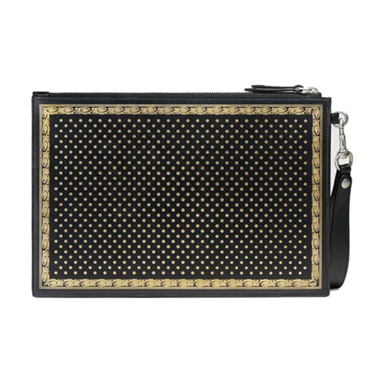 Gucci Guccy Star Print Leather Clutch Wallet Unisex wallet Black 5104890GUSN1055