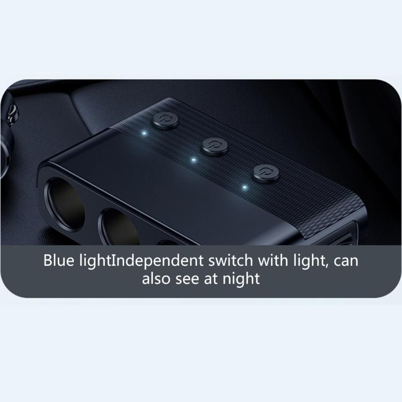 128W Car ChargerAdapter 3 Socket Splitter Charge 4 USB Ports Voltage Display with Independent Switches for Phone Tablet