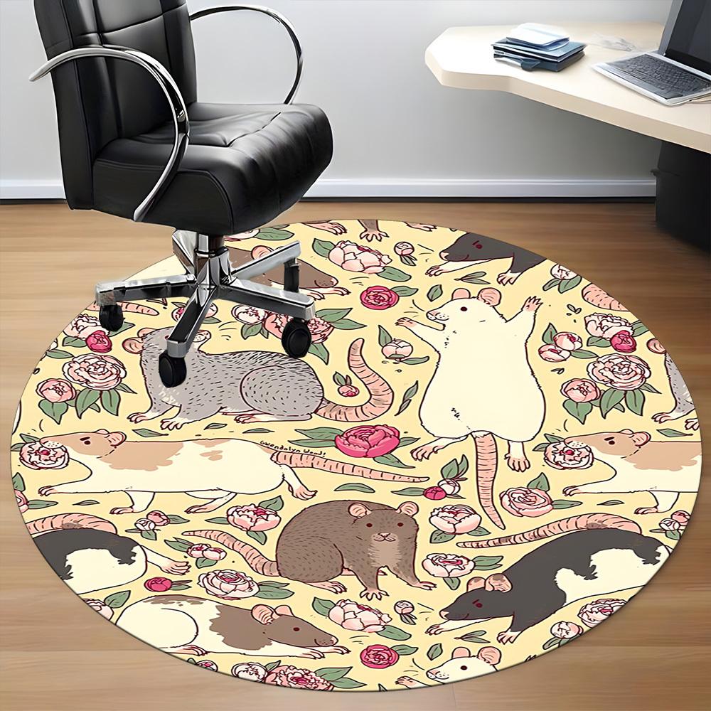 1pc Rat Floral Pattern Chair Carpet for Office Non Slip, Machine Washable Rug for Office, Room Holiday Decor for Christmas, Birthday Polyester