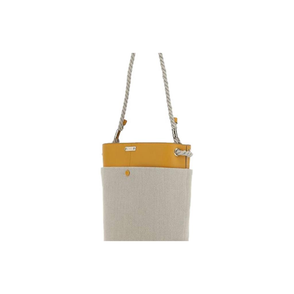 Chloe Schlüsselanhänger Knopfverschluss Leinen und Glänzendes Kalbsleder Beuteltasche Damen Handtaschen Gelb CHC22SS483G11-216