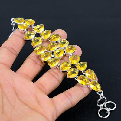 Citrine Gemstone Handmade 925 Sterling Silver Bracelet, Citrine Silver Bracelet, Citrine Bracelet For Women, Unisex Bracelet For Gifts