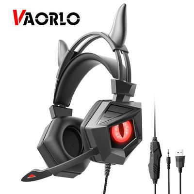 VAORLO USB Wired Headphone For Gaming 9D HiFi Surround Audio With 3.5MM AUX Headset Super Bass Earphones With Mic Cool RGB Breathing Light