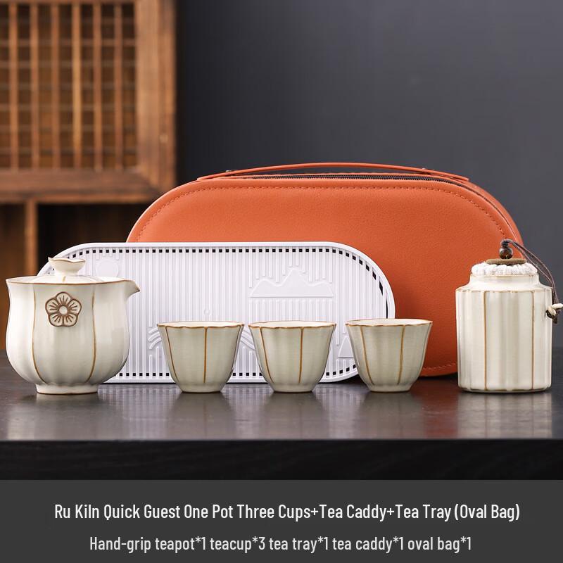 Plum Blossom Ru Kiln Travel Tea Set