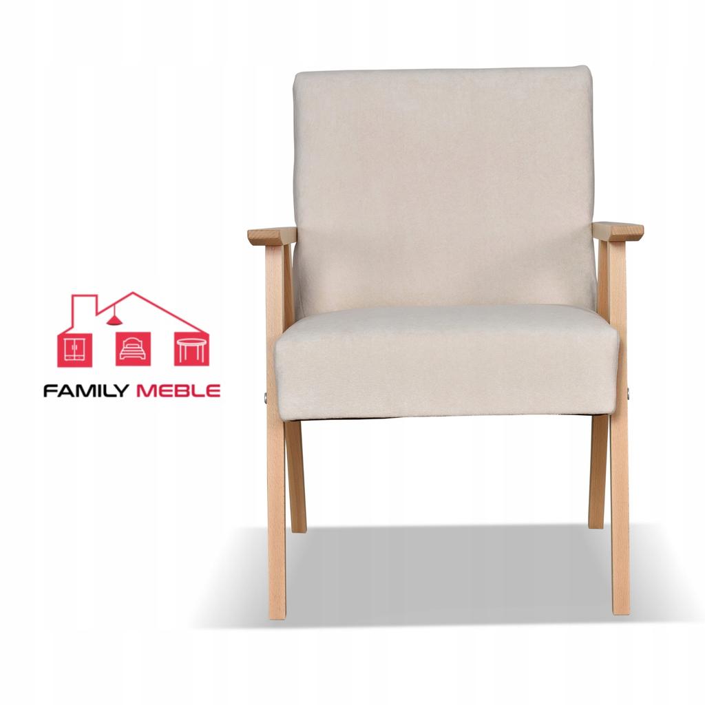 Fotel w stylu PRL retro vintage SOLER Family Meble beżowy welur Hunter