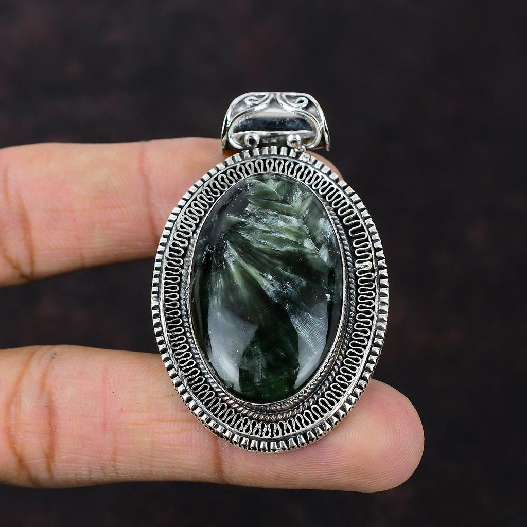 Seraphinite Pendant Top Quality Gemstone Pendant 925 Sterling Silver Pendant Wonderful Vintage Pendant Handmade Dainty Jewelry Gift For Wife