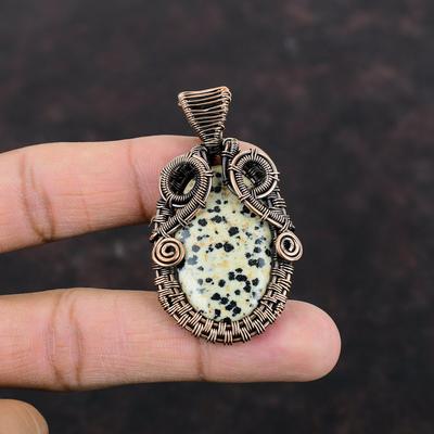 Dalmatiner Jaspis Anhänger Kupferdraht umwickelter Anhänger Handgefertigter Schmuck Echter Edelsteinanhänger Kupferschmuck Verlobungsgeschenk Drahtwickelschmuck