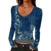 Women's Casual Fashion Deep V Neck Slim Cropped Retro Printed Outing Top
