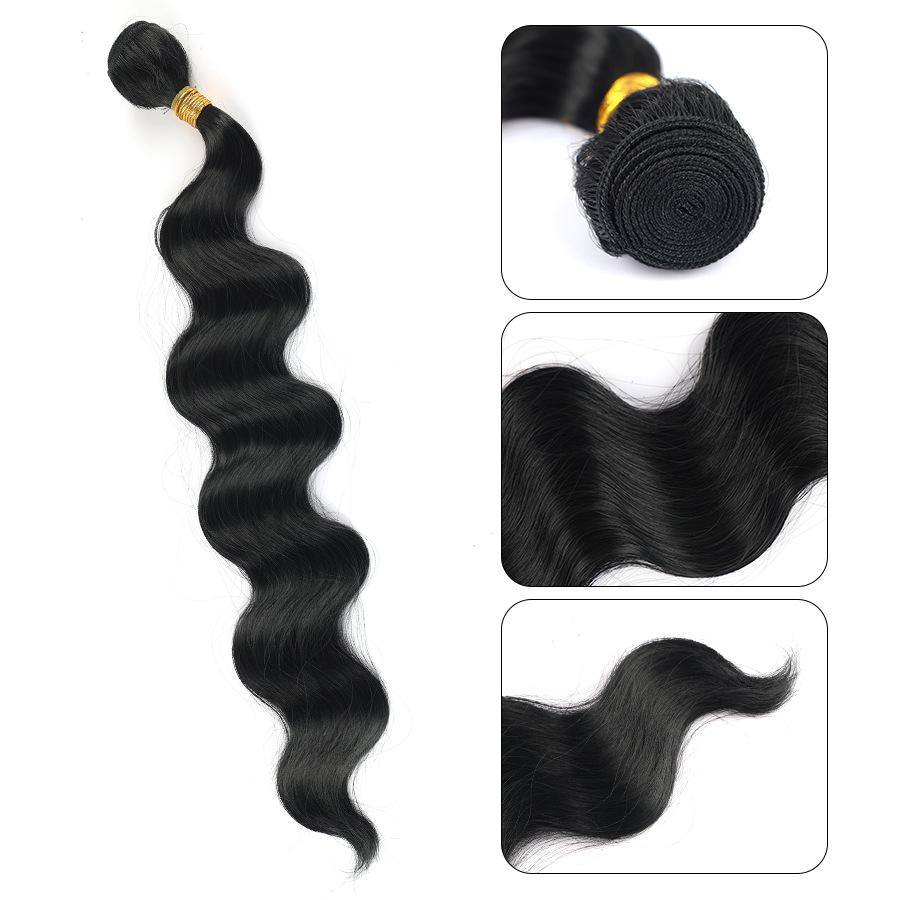 Synthetic Fiber Black Body Wave Hair Extensions - 100g Bundles with Large Wave Snake Curl Wigs
