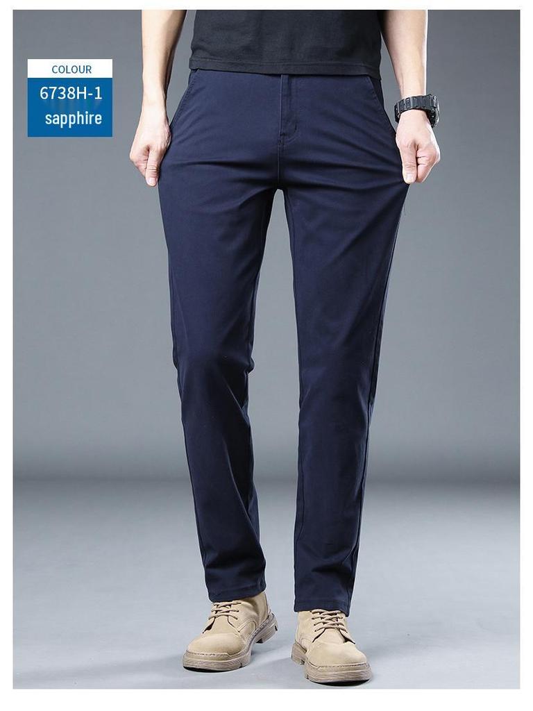 2024 Men's Hong Kong Slim Fit Casual Cotton Pants: Breathable, Elastic, Straight-Leg, Versatile Long Pants for Summer