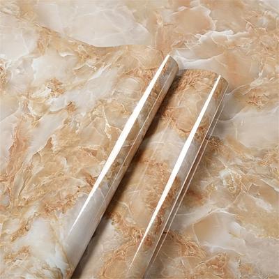 Yellow Imitation Marble Pattern Self-adhesive Wallpaper Kitchen Stove Furniture Background Wall Renovation Oil Resistant Sticker