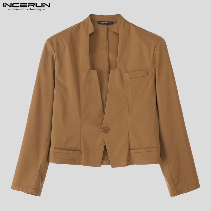 INCERUN Men Outfits Long Sleeve Cropped Tops and Long Pants Casual Party Sets