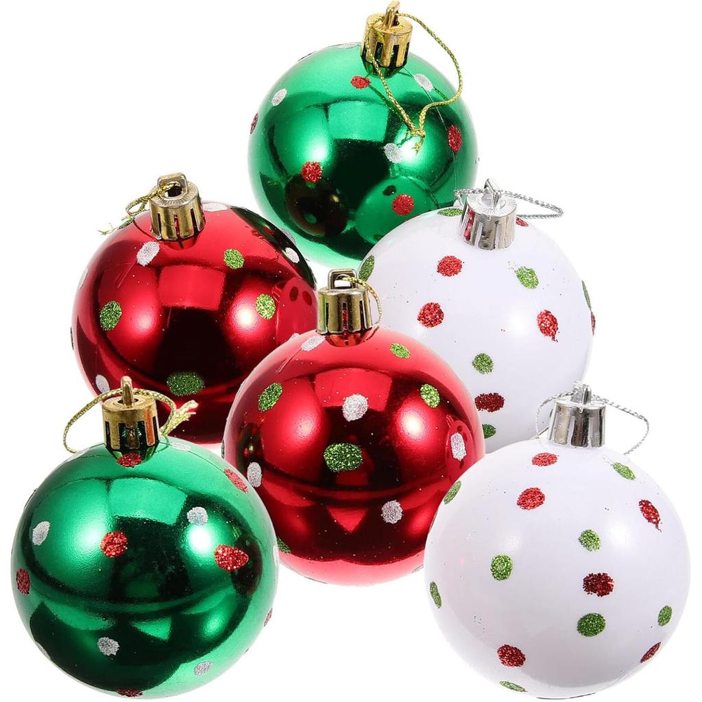 6 Stuks 6cm Kerstboom Plastic Bal Decor Stip Ontwerp Ronde Bal Festival Kerst Hangend Ornament