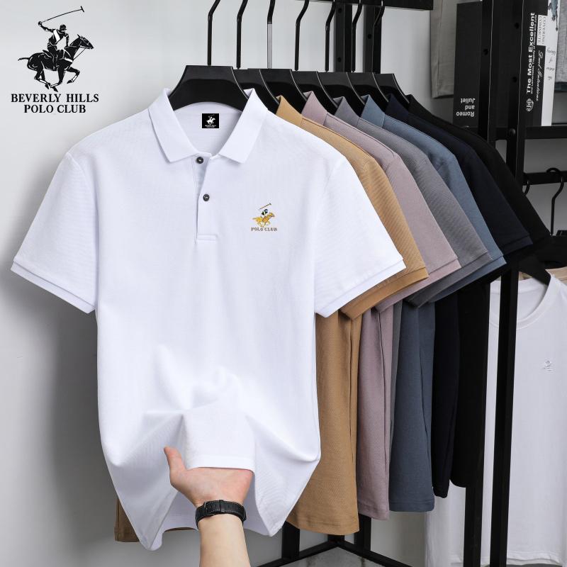 POLO CLUB Summer Men's New Pony Embroidered Solid Color Mercerized Cotton Loose Moisture Wicking and Quick Drying Casual Polo Shirt