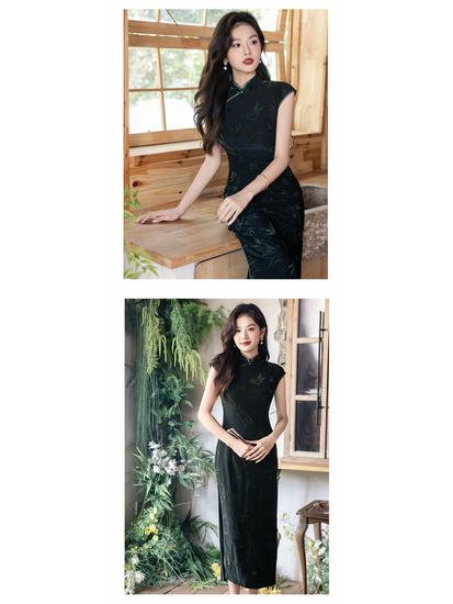 Bei Zhi Yun Černé Retro Bez rukávů Halter Cheongsam - Aktualizovaná Edice Podzim 2025