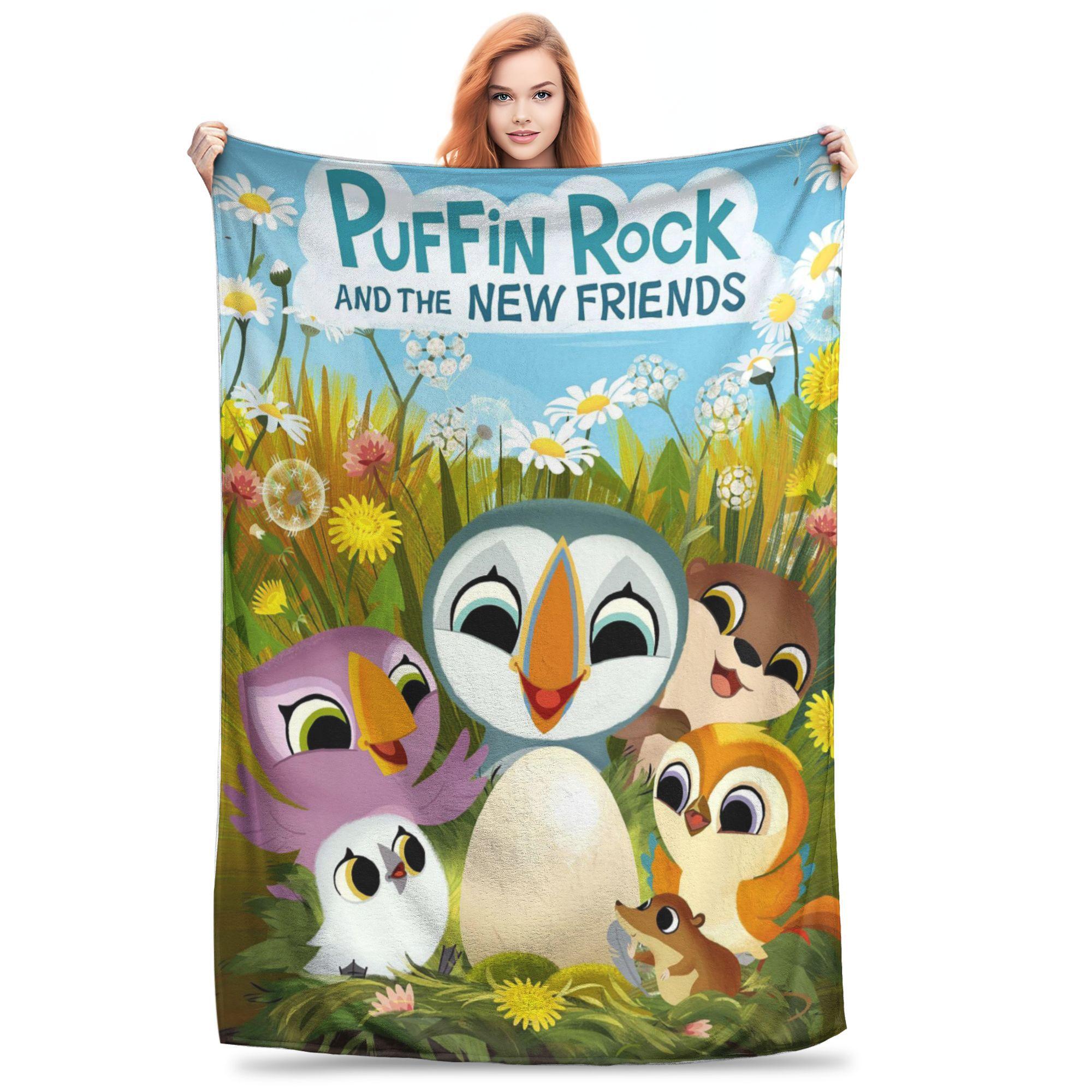 

Flannel Throw Blanket Puffin Rock Cartoon Warm Plush Blankets Soft Bedspread for Bed Living room Home Travel Couch 80x120cm
