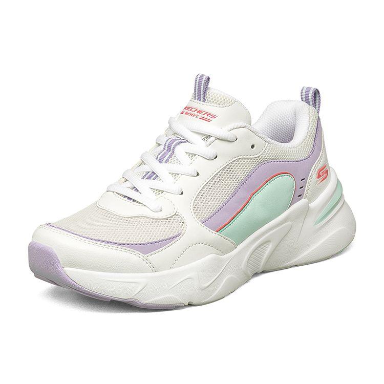 Skechers Bobs Bamina Macaron Tessuto Pelle Sintetica Comodo Versatile Scarpe Basse Stile Dad Sneaker Donna Bianco Viola Blu 117042-WLVM