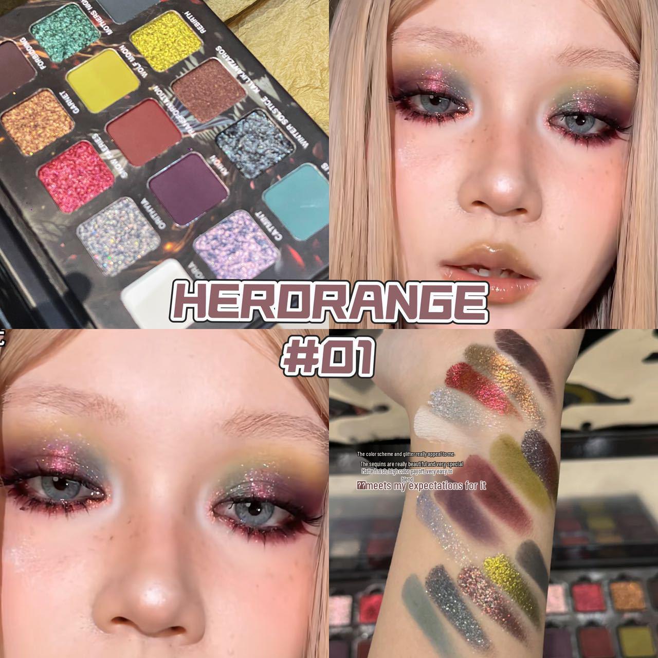HERORANGE Fifteen-Color Shimmer & Matte Earthy Retro Eyeshadow Palette 17g
