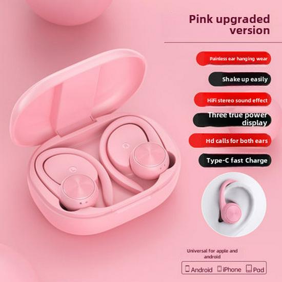 R200tws Sport Bluetooth 5.3 Ohrbügel-Headset mit schweißresistentem Design & LED-Anzeige.